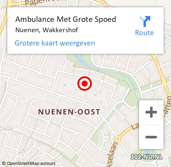 Locatie op kaart van de 112 melding: Ambulance Met Grote Spoed Naar Nuenen, Wakkershof op 29 juli 2019 03:16