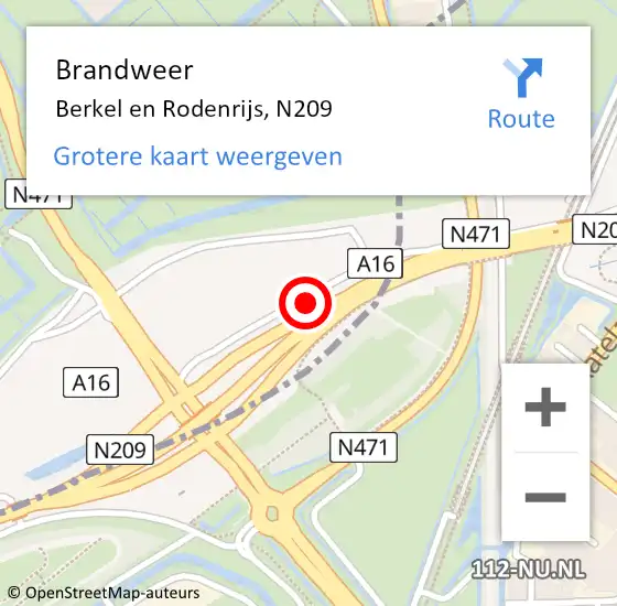 Locatie op kaart van de 112 melding: Brandweer Berkel en Rodenrijs, N209 op 29 juli 2019 05:44