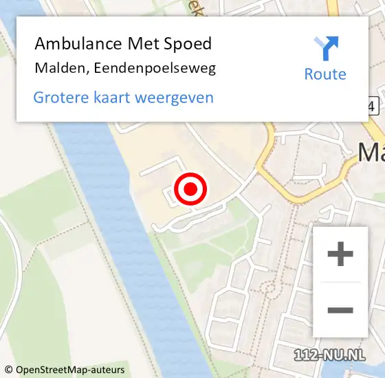 Locatie op kaart van de 112 melding: Ambulance Met Spoed Naar Malden, Eendenpoelseweg op 29 juli 2019 06:04