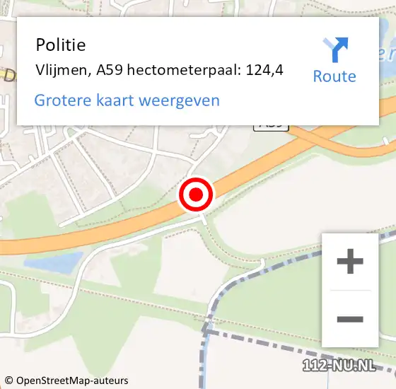 Locatie op kaart van de 112 melding: Politie Vlijmen, A59 hectometerpaal: 124,4 op 9 april 2014 06:50