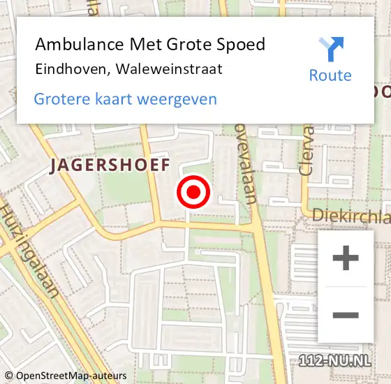 Locatie op kaart van de 112 melding: Ambulance Met Grote Spoed Naar Eindhoven, Waleweinstraat op 29 juli 2019 08:39