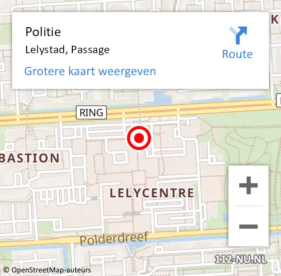 Locatie op kaart van de 112 melding: Politie Lelystad, Passage op 29 juli 2019 10:32