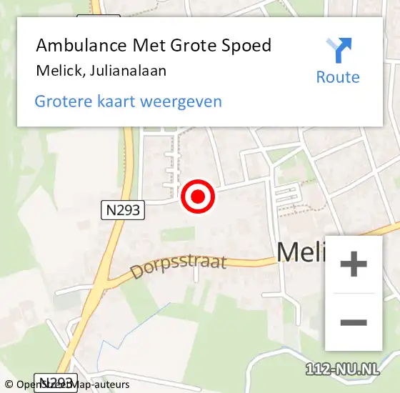 Locatie op kaart van de 112 melding: Ambulance Met Grote Spoed Naar Melick, Julianalaan op 29 juli 2019 11:37