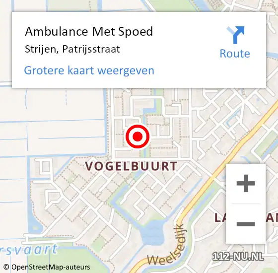 Locatie op kaart van de 112 melding: Ambulance Met Spoed Naar Strijen, Patrijsstraat op 29 juli 2019 12:51