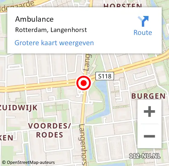 Locatie op kaart van de 112 melding: Ambulance Rotterdam, Langenhorst op 29 juli 2019 12:54
