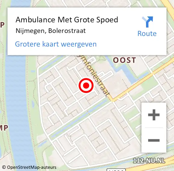 Locatie op kaart van de 112 melding: Ambulance Met Grote Spoed Naar Nijmegen, Bolerostraat op 29 juli 2019 13:14