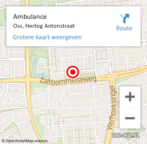 Locatie op kaart van de 112 melding: Ambulance Oss, Hertog Antonstraat op 29 juli 2019 13:26