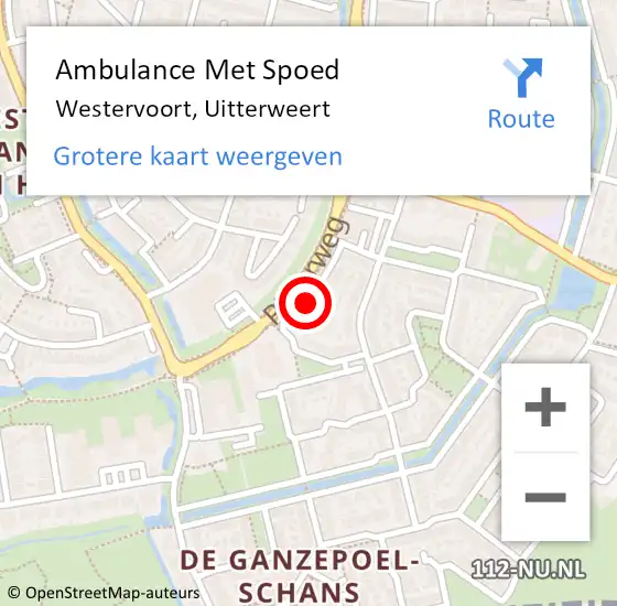 Locatie op kaart van de 112 melding: Ambulance Met Spoed Naar Westervoort, Uitterweert op 29 juli 2019 14:19