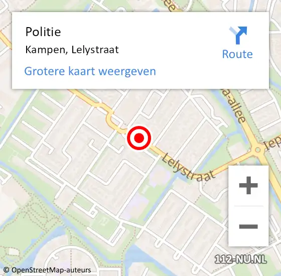 Locatie op kaart van de 112 melding: Politie Kampen, Lelystraat op 29 juli 2019 14:56