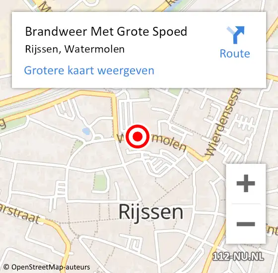 Locatie op kaart van de 112 melding: Brandweer Met Grote Spoed Naar Rijssen, Watermolen op 29 juli 2019 15:05