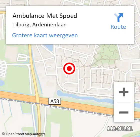 Locatie op kaart van de 112 melding: Ambulance Met Spoed Naar Tilburg, Ardennenlaan op 29 juli 2019 17:13