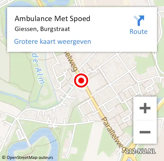 Locatie op kaart van de 112 melding: Ambulance Met Spoed Naar Giessen, Burgstraat op 29 juli 2019 17:24