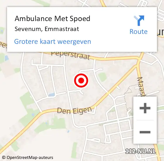 Locatie op kaart van de 112 melding: Ambulance Met Spoed Naar Sevenum, Emmastraat op 29 juli 2019 18:45