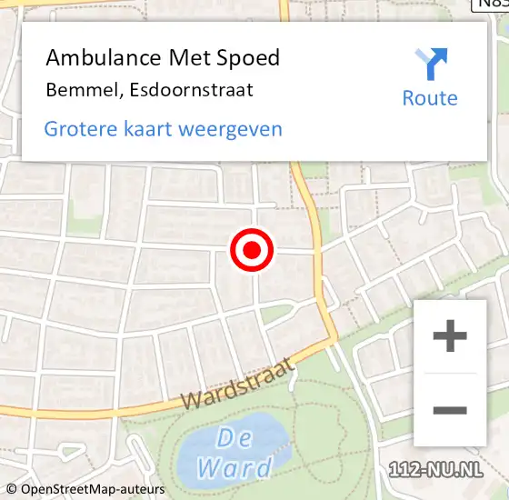 Locatie op kaart van de 112 melding: Ambulance Met Spoed Naar Bemmel, Esdoornstraat op 29 juli 2019 20:48