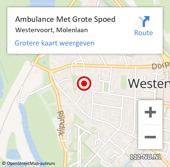 Locatie op kaart van de 112 melding: Ambulance Met Grote Spoed Naar Westervoort, Molenlaan op 29 juli 2019 21:31