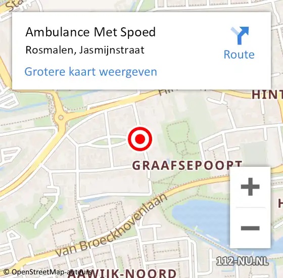 Locatie op kaart van de 112 melding: Ambulance Met Spoed Naar Rosmalen, Jasmijnstraat op 29 juli 2019 21:35