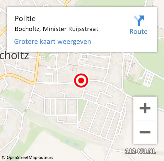 Locatie op kaart van de 112 melding: Politie Bocholtz, Minister Ruijsstraat op 29 juli 2019 23:45