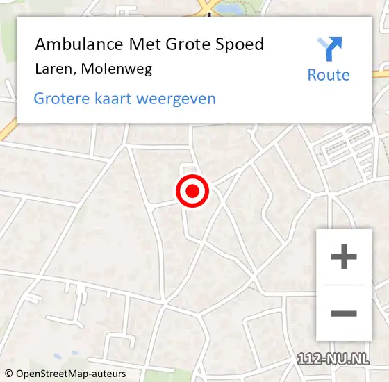 Locatie op kaart van de 112 melding: Ambulance Met Grote Spoed Naar Laren, Molenweg op 30 juli 2019 09:14