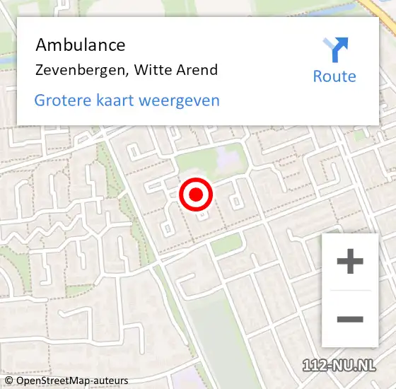 Locatie op kaart van de 112 melding: Ambulance Zevenbergen, Witte Arend op 30 juli 2019 10:39