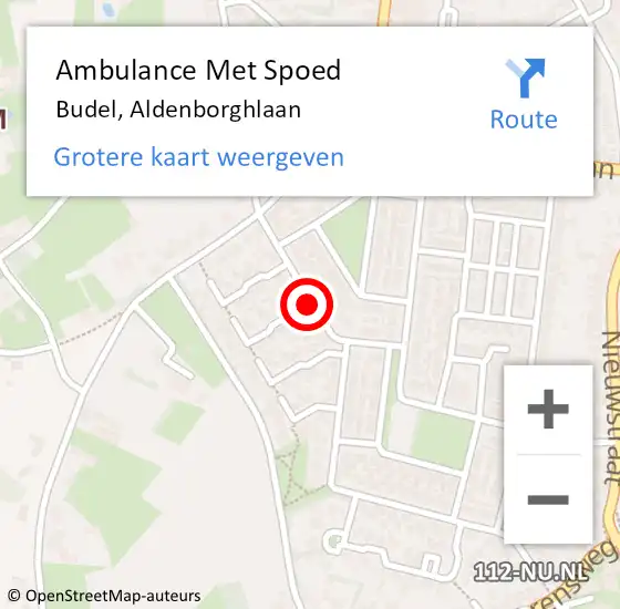 Locatie op kaart van de 112 melding: Ambulance Met Spoed Naar Budel, Aldenborghlaan op 30 juli 2019 12:44