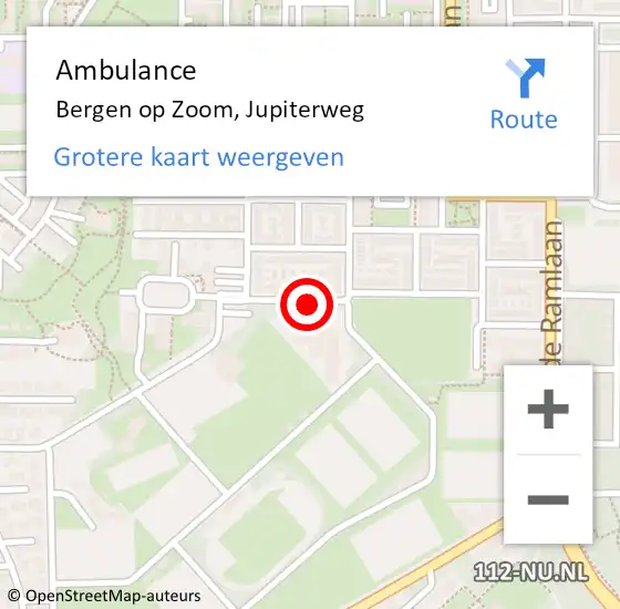 Locatie op kaart van de 112 melding: Ambulance Bergen op Zoom, Jupiterweg op 30 juli 2019 13:23