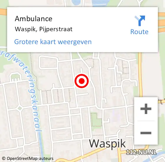 Locatie op kaart van de 112 melding: Ambulance Waspik, Pijperstraat op 30 juli 2019 13:24