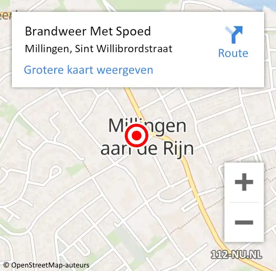 Locatie op kaart van de 112 melding: Brandweer Met Spoed Naar Millingen aan de Rijn, Sint Willibrordstraat op 30 juli 2019 14:25