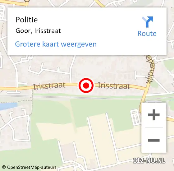 Locatie op kaart van de 112 melding: Politie Goor, Irisstraat op 30 juli 2019 14:34