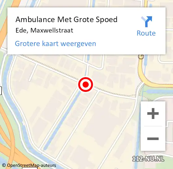 Locatie op kaart van de 112 melding: Ambulance Met Grote Spoed Naar Ede, Maxwellstraat op 30 juli 2019 15:06