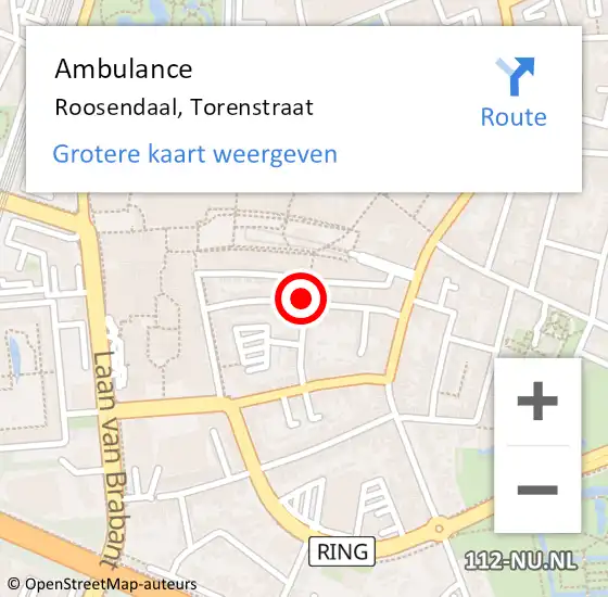 Locatie op kaart van de 112 melding: Ambulance Roosendaal, Torenstraat op 30 juli 2019 15:32