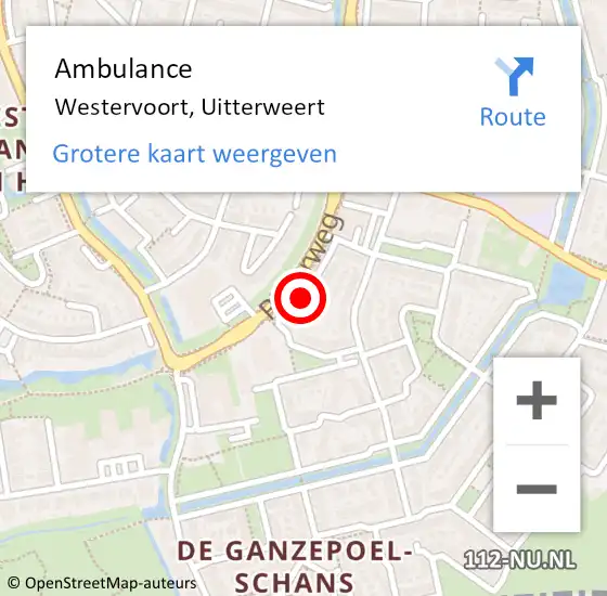 Locatie op kaart van de 112 melding: Ambulance Westervoort, Uitterweert op 30 juli 2019 15:36