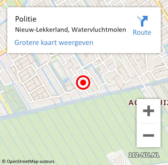 Locatie op kaart van de 112 melding: Politie Nieuw-Lekkerland, Watervluchtmolen op 30 juli 2019 15:45