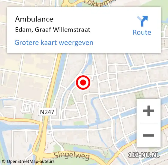 Locatie op kaart van de 112 melding: Ambulance Edam, Graaf Willemstraat op 30 juli 2019 16:42