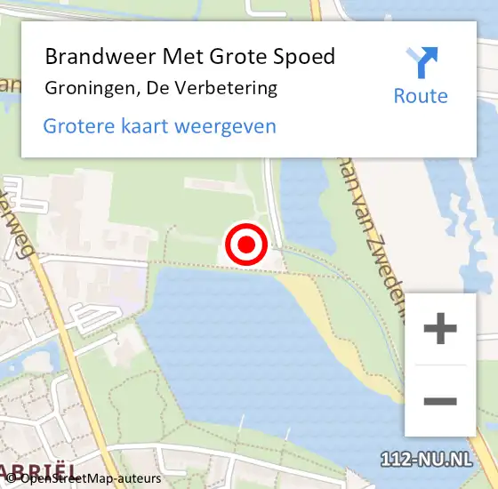 Locatie op kaart van de 112 melding: Brandweer Met Grote Spoed Naar Groningen, De Verbetering op 30 juli 2019 19:15