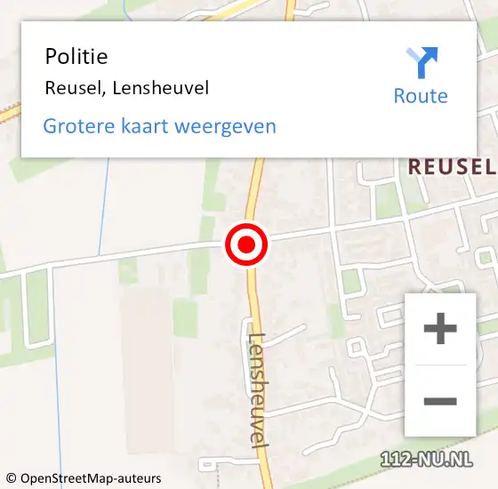 Locatie op kaart van de 112 melding: Politie Reusel, Lensheuvel op 30 juli 2019 19:23