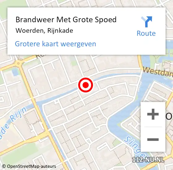 Locatie op kaart van de 112 melding: Brandweer Met Grote Spoed Naar Woerden, Rijnkade op 30 juli 2019 22:14