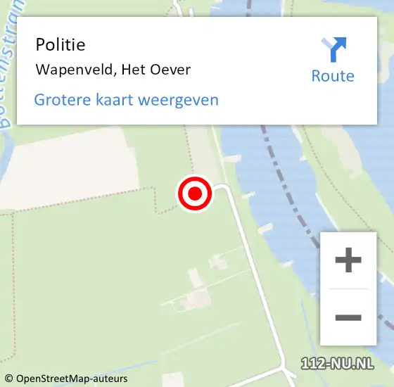 Locatie op kaart van de 112 melding: Politie Wapenveld, Het Oever op 30 juli 2019 22:34