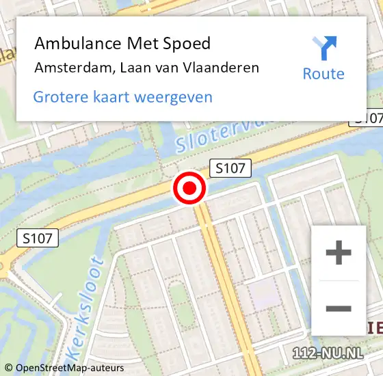 Locatie op kaart van de 112 melding: Ambulance Met Spoed Naar Amsterdam, Laan van Vlaanderen op 31 juli 2019 04:20