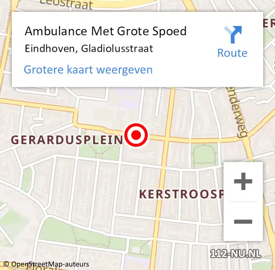 Locatie op kaart van de 112 melding: Ambulance Met Grote Spoed Naar Eindhoven, Gladiolusstraat op 31 juli 2019 07:38