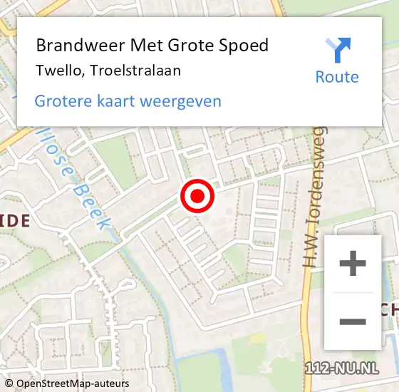 Locatie op kaart van de 112 melding: Brandweer Met Grote Spoed Naar Twello, Troelstralaan op 31 juli 2019 08:31