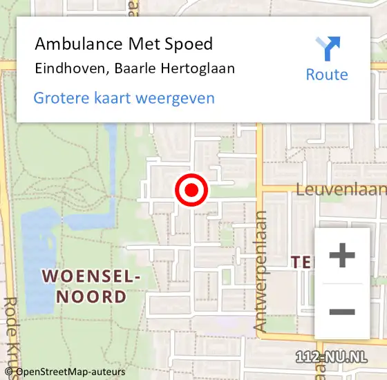 Locatie op kaart van de 112 melding: Ambulance Met Spoed Naar Eindhoven, Baarle Hertoglaan op 31 juli 2019 10:51