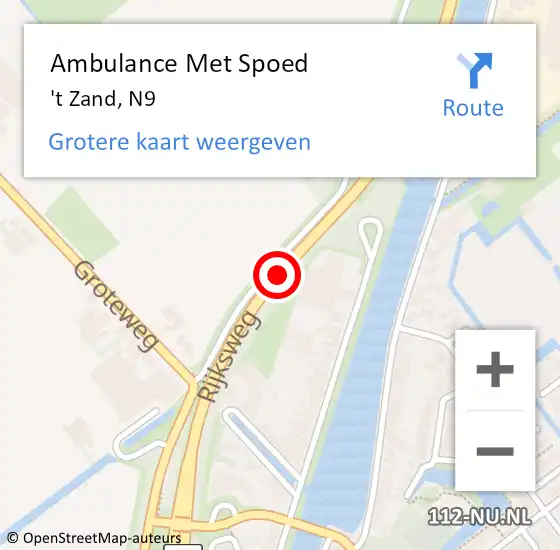 Locatie op kaart van de 112 melding: Ambulance Met Spoed Naar 't Zand, N9 op 31 juli 2019 12:24