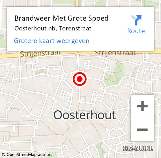 Locatie op kaart van de 112 melding: Brandweer Met Grote Spoed Naar Oosterhout nb, Torenstraat op 31 juli 2019 13:46