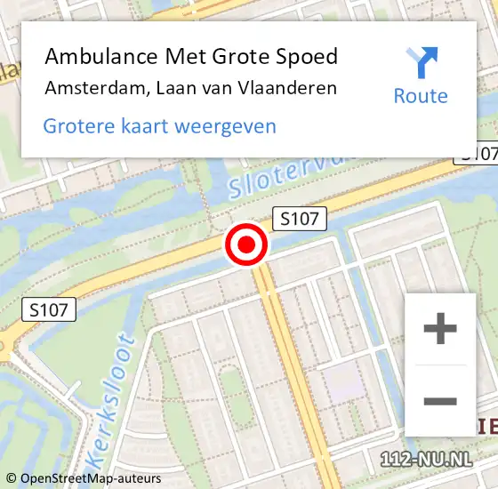 Locatie op kaart van de 112 melding: Ambulance Met Grote Spoed Naar Amsterdam, Laan van Vlaanderen op 31 juli 2019 14:04