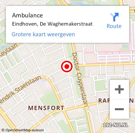 Locatie op kaart van de 112 melding: Ambulance Eindhoven, De Waghemakerstraat op 31 juli 2019 15:52