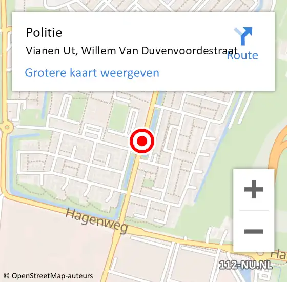 Locatie op kaart van de 112 melding: Politie Vianen Ut, Willem Van Duvenvoordestraat op 31 juli 2019 17:00