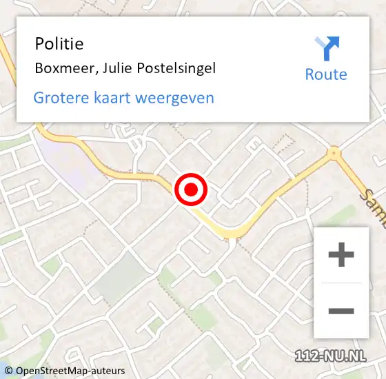 Locatie op kaart van de 112 melding: Politie Boxmeer, Julie Postelsingel op 31 juli 2019 17:59