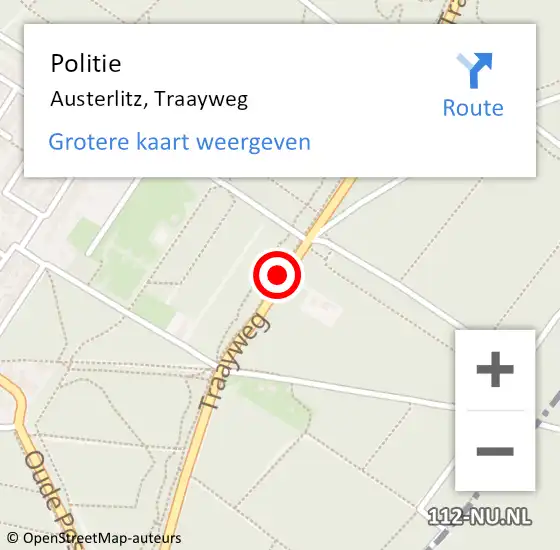 Locatie op kaart van de 112 melding: Politie Austerlitz, Traayweg op 31 juli 2019 19:40