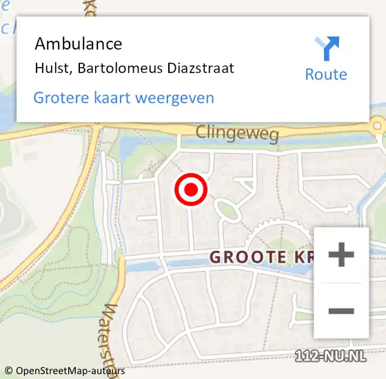 Locatie op kaart van de 112 melding: Ambulance Hulst, Bartolomeus Diazstraat op 9 april 2014 12:02