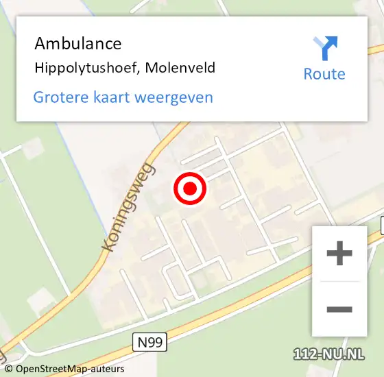 Locatie op kaart van de 112 melding: Ambulance Hippolytushoef, Molenveld op 31 juli 2019 20:51